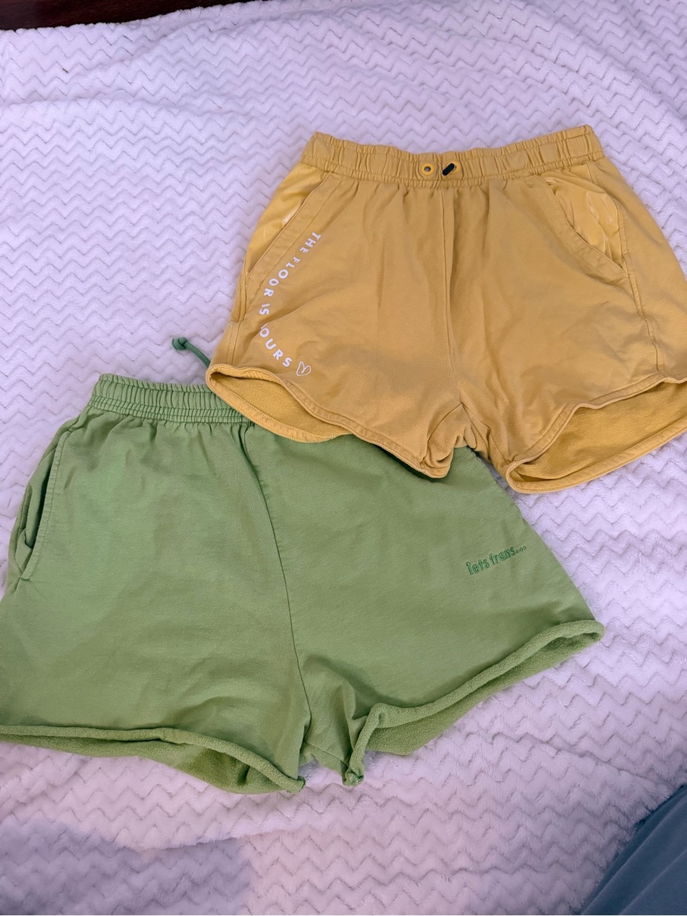 Athleta Green and Yellow Athletic Lounge Shorts Set